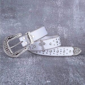 White Studded Belt with Silver Accents